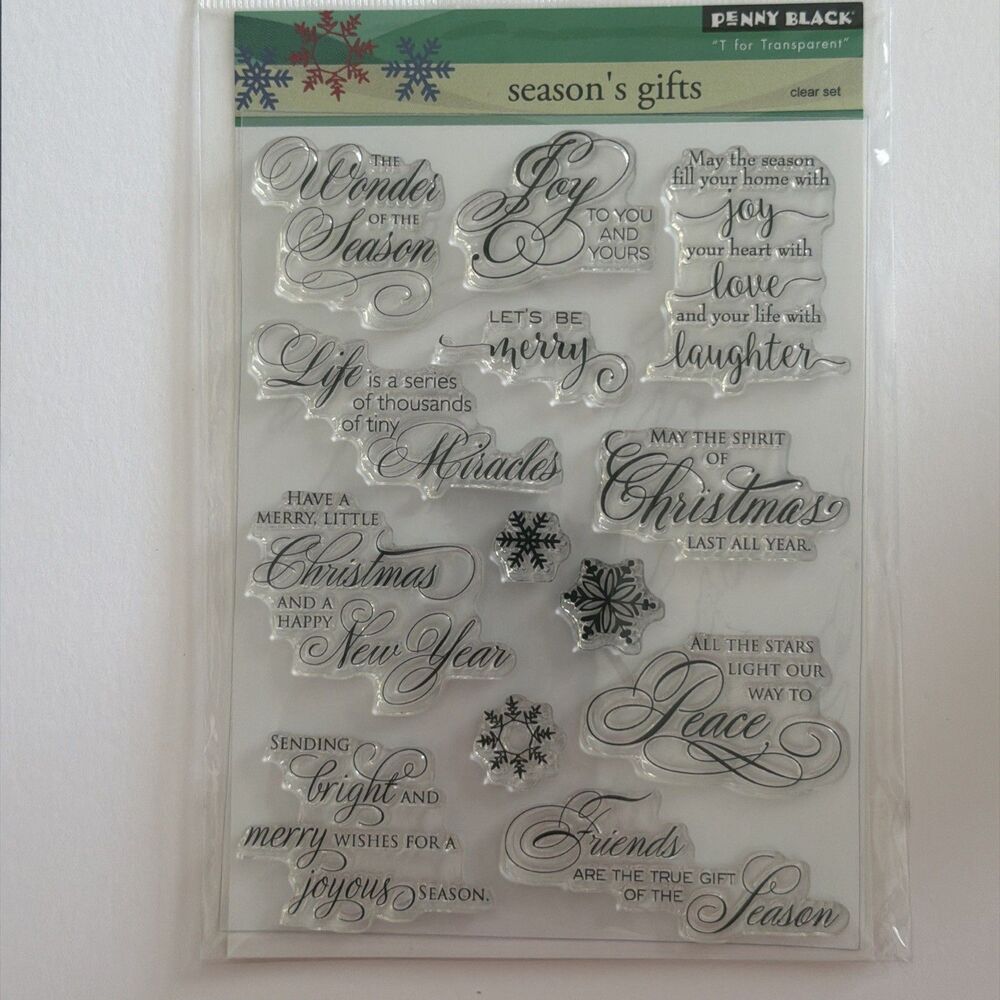 Penny Black Season’s Gifts clear stamps Christmas New year sentiments friendship